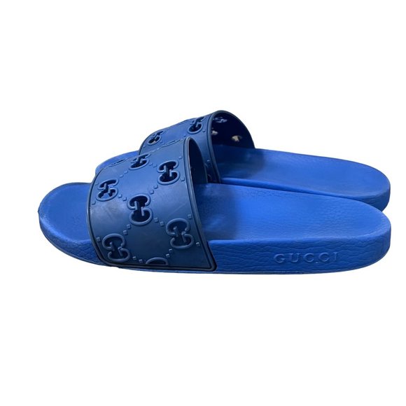 Gucci Mens Blue GG Cut Out Rubber Slide Sandals Size 9.5 main image 4